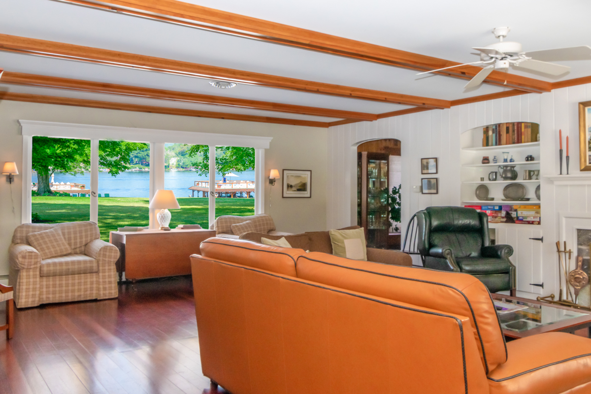 Lake George vacation home rental The Mason House at Takundewide Cottages on Lake George Great Room view of lake